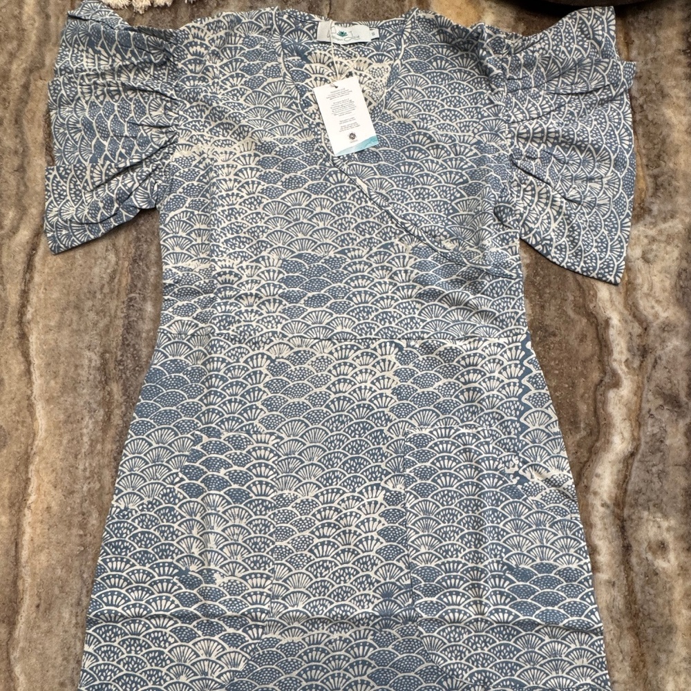 NWT-100% Cotton Passion Lilie- Blue Peacock Dress- Fair Trade Woman Owned